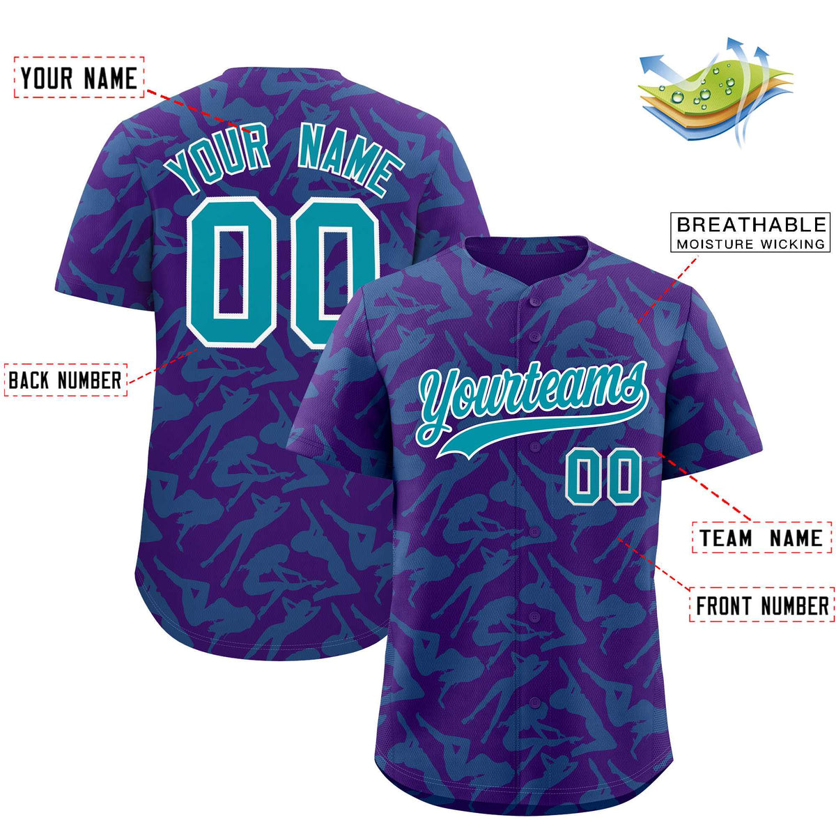 Custom Purple Aqua Playboy Graffiti Pattern Authentic Baseball Jersey| KXKSHOP