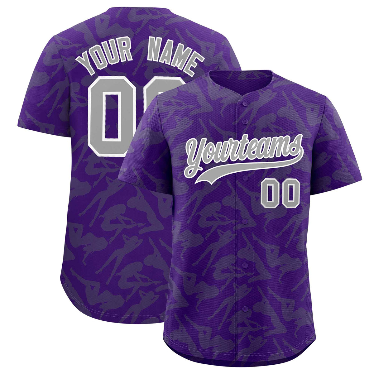 Custom Purple Gray Playboy Graffiti Pattern Authentic Baseball Jersey| KXKSHOP