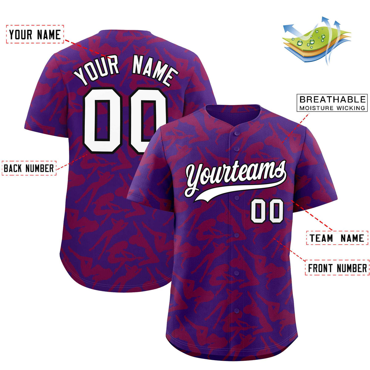 Custom Purple Red Playboy Graffiti Pattern Authentic Baseball Jersey| KXKSHOP