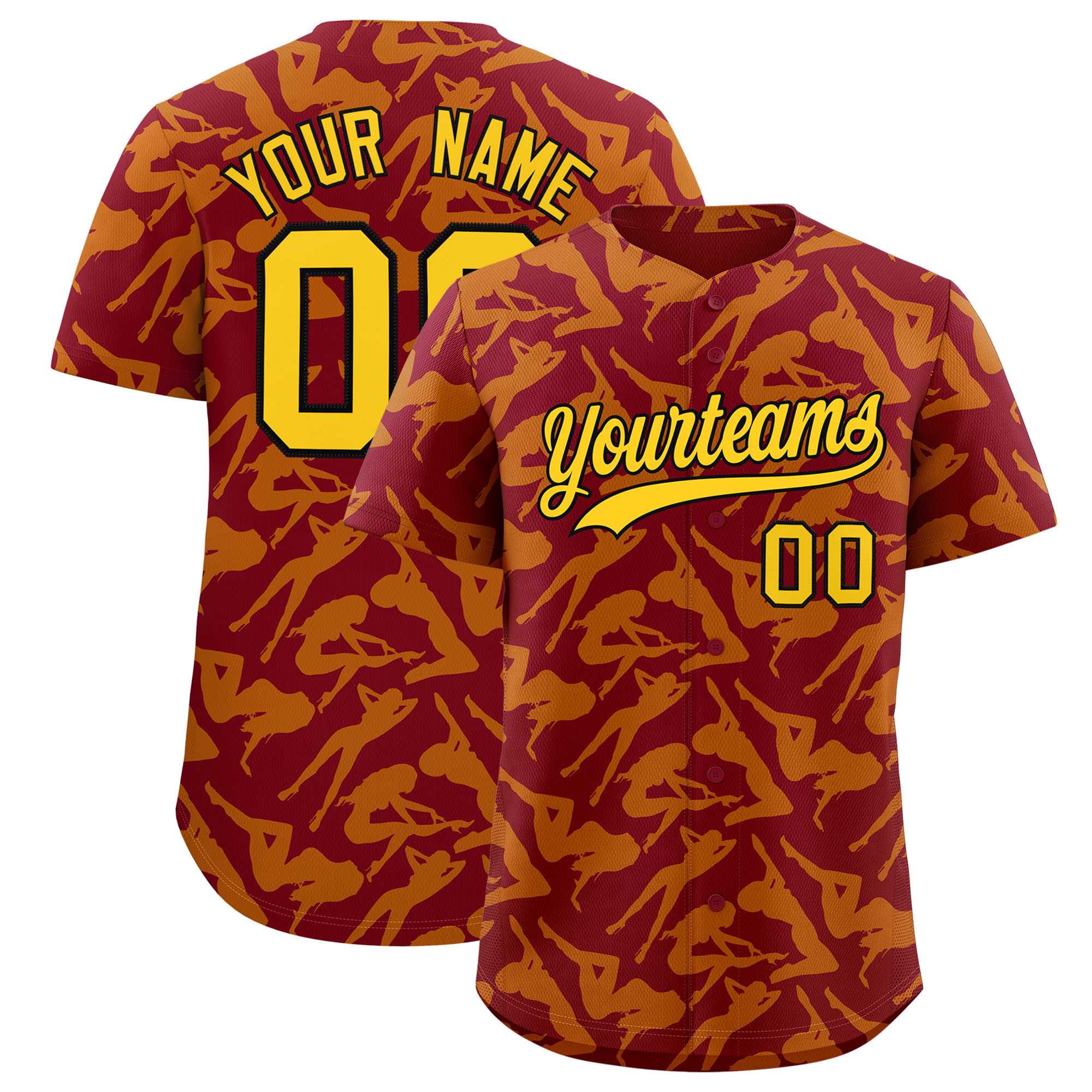 Custom Crimson Yellow Playboy Graffiti Pattern Authentic Baseball Jersey| KXKSHOP