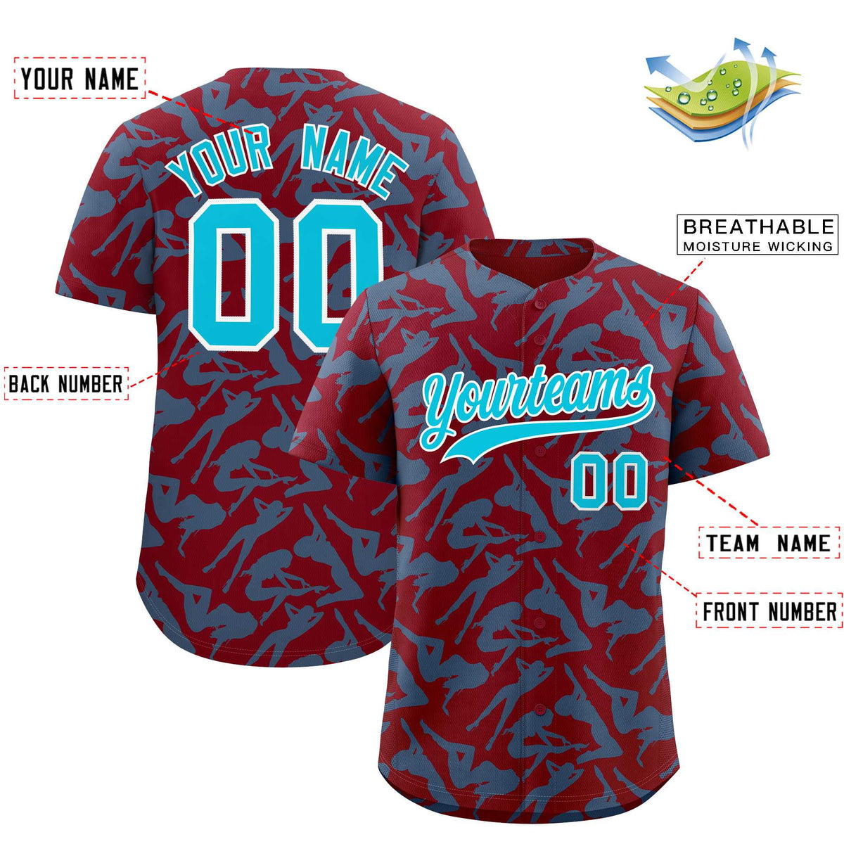 Custom Crimson Sky Blue Playboy Graffiti Pattern Authentic Baseball Jersey| KXKSHOP