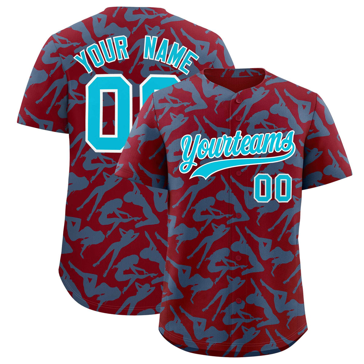 Custom Crimson Sky Blue Playboy Graffiti Pattern Authentic Baseball Jersey| KXKSHOP