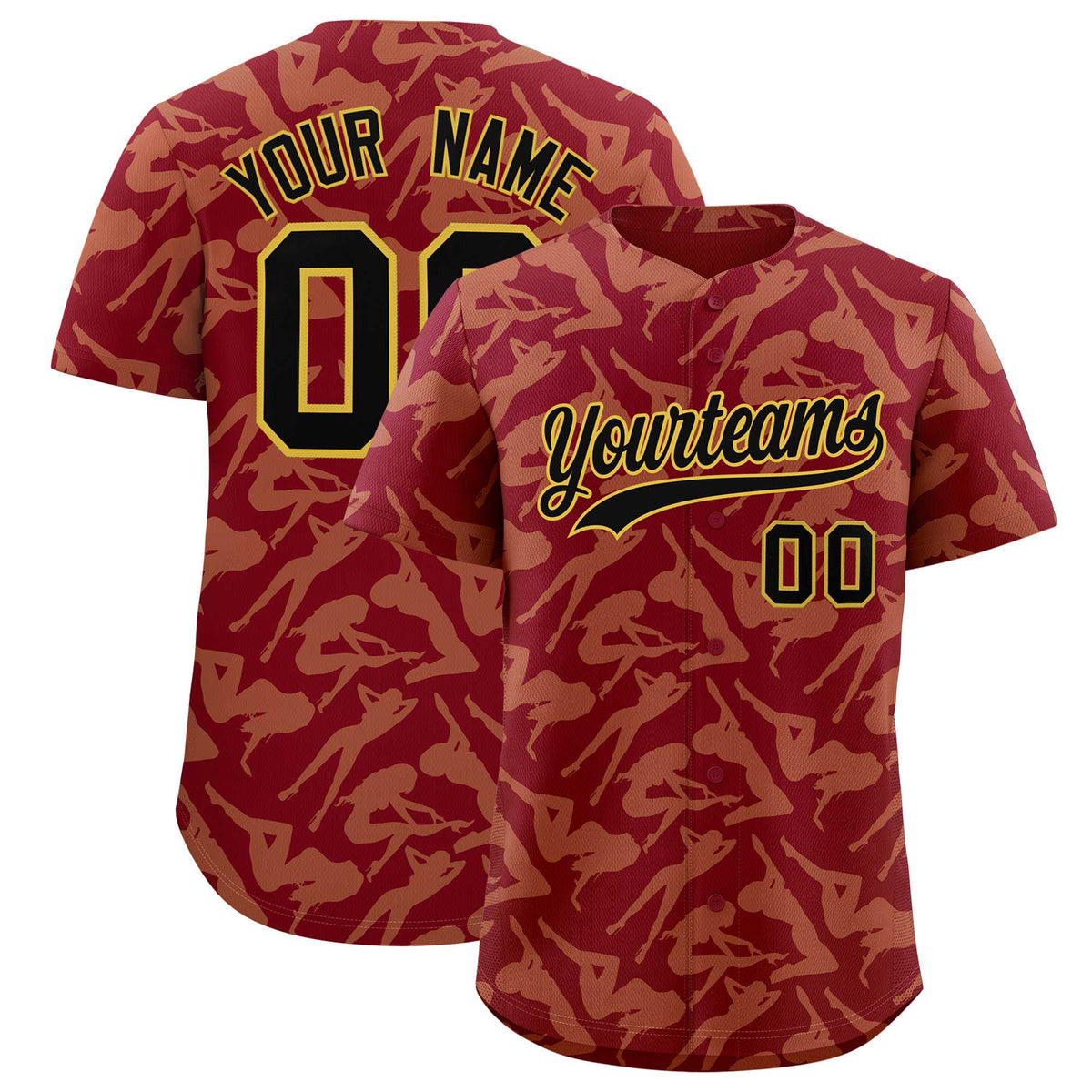 Custom Crimson Khaki Playboy Graffiti Pattern Authentic Baseball Jersey| KXKSHOP