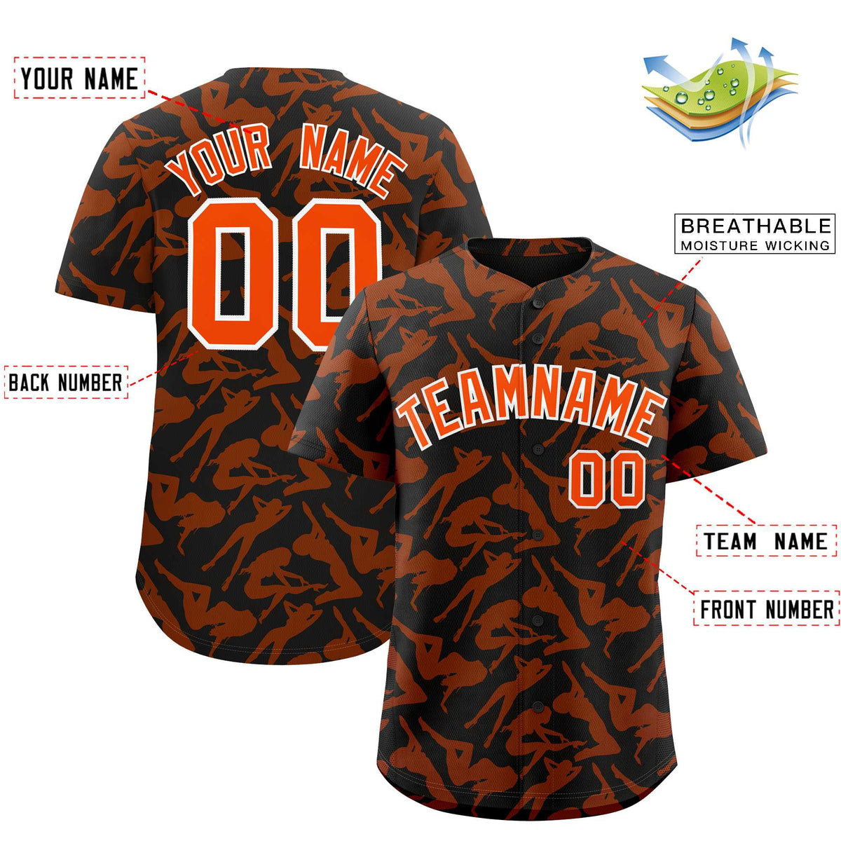Custom Black Orange Playboy Graffiti Pattern Authentic Baseball Jersey| KXKSHOP