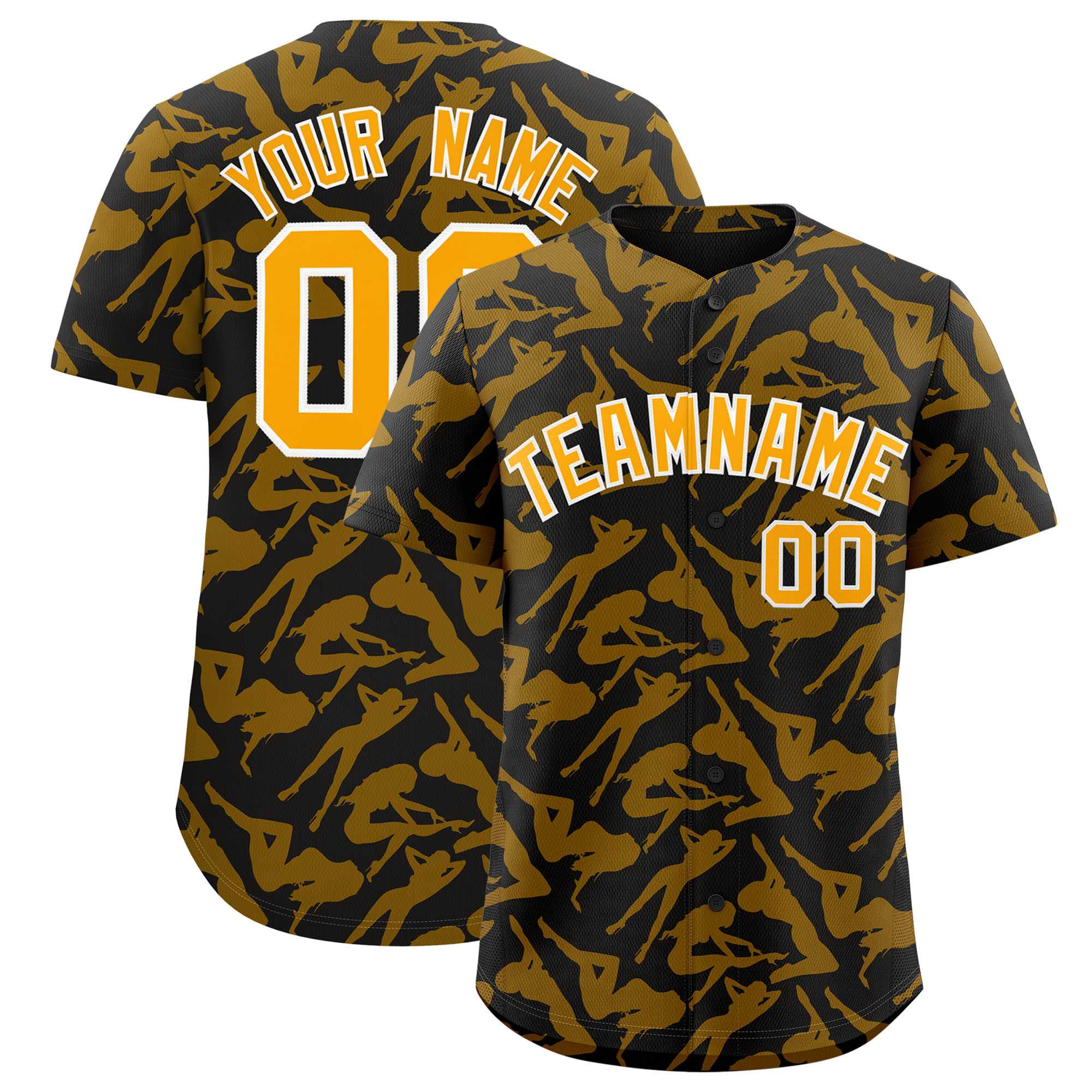 Custom Black Gold Playboy Graffiti Pattern Authentic Baseball Jersey| KXKSHOP