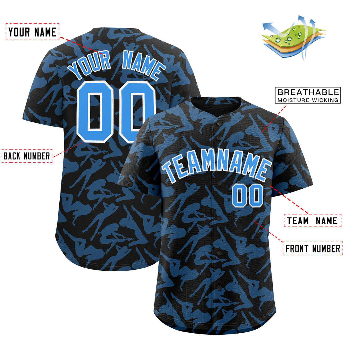 Custom Black Powder Blue Playboy Graffiti Pattern Authentic Baseball Jersey| KXKSHOP