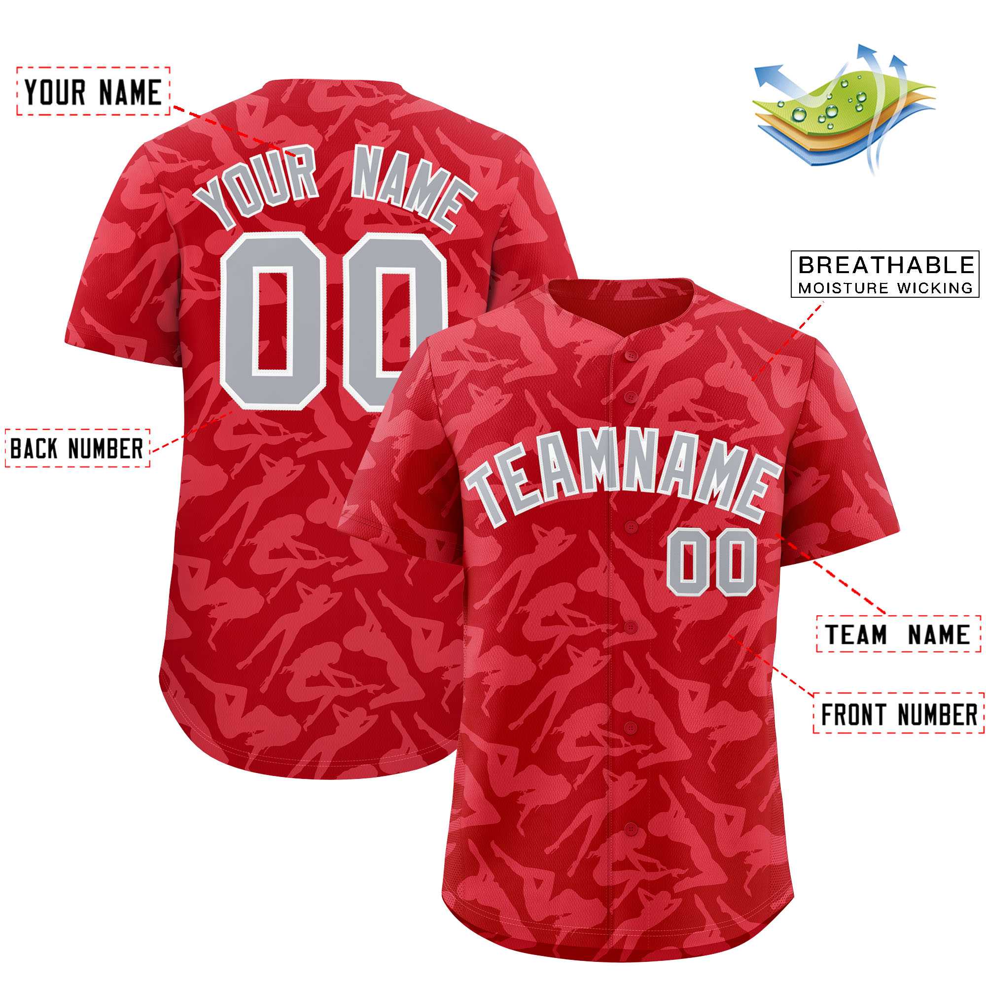 Custom Red Silver Playboy Graffiti Pattern Authentic Baseball Jersey| KXKSHOP