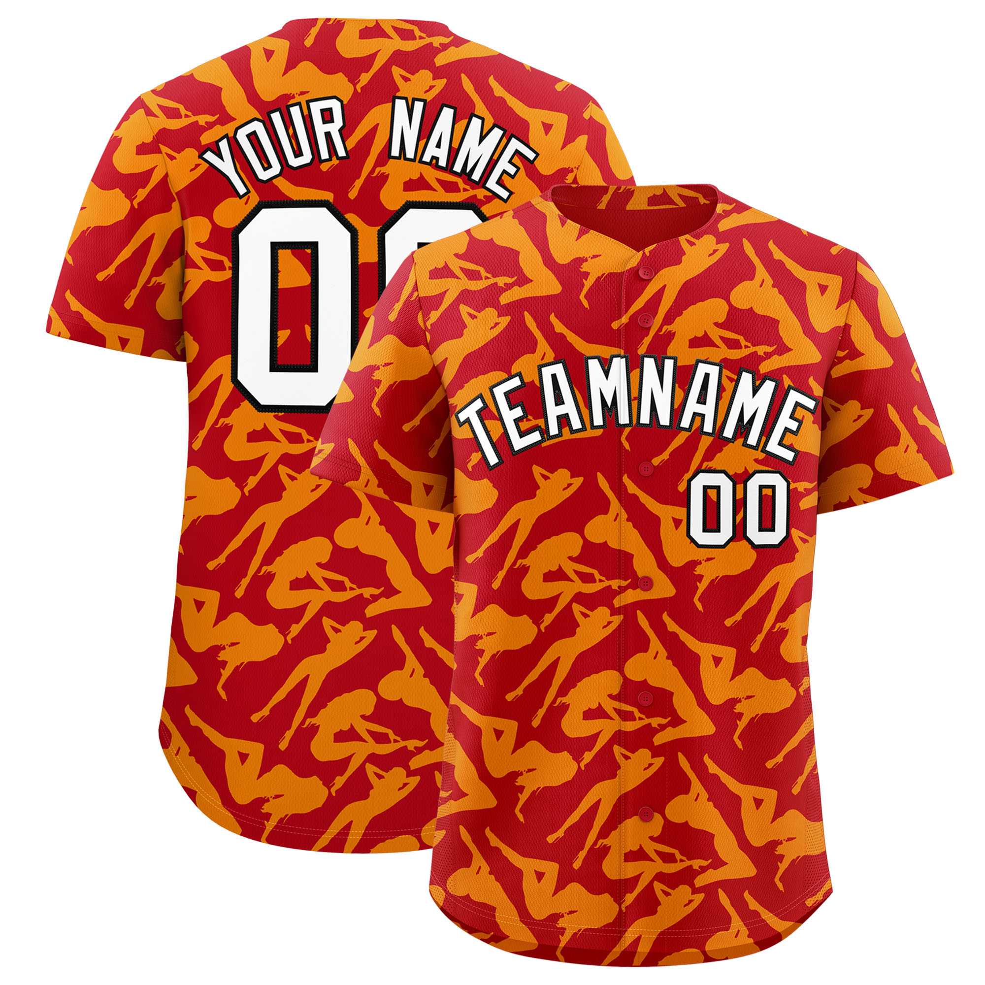 Custom Red Gold Playboy Graffiti Pattern Authentic Baseball Jersey| KXKSHOP