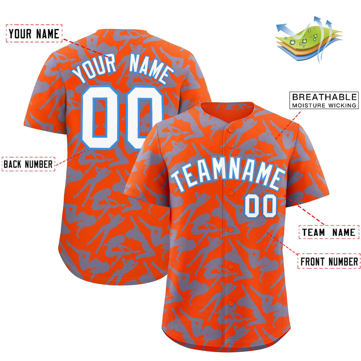 Custom Orange Light Blue Playboy Graffiti Pattern Authentic Baseball Jersey| KXKSHOP