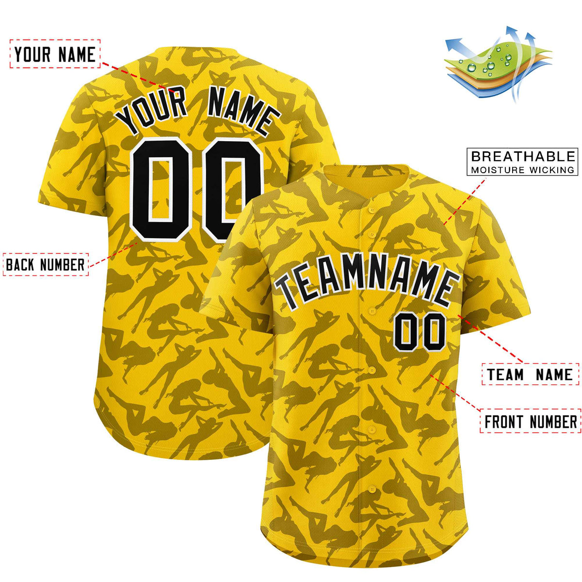 Custom Gold Black Playboy Graffiti Pattern Authentic Baseball Jersey| KXKSHOP