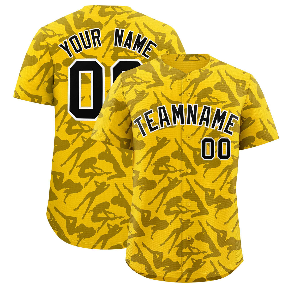 Custom Gold Black Playboy Graffiti Pattern Authentic Baseball Jersey| KXKSHOP