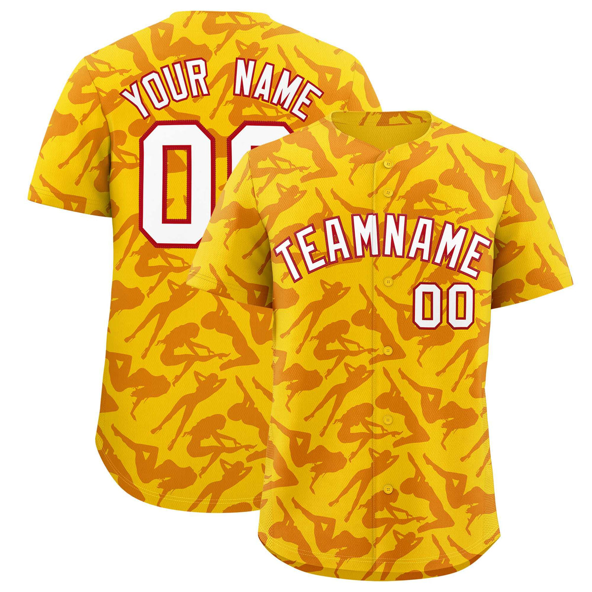 Custom Gold Red Playboy Graffiti Pattern Authentic Baseball Jersey| KXKSHOP