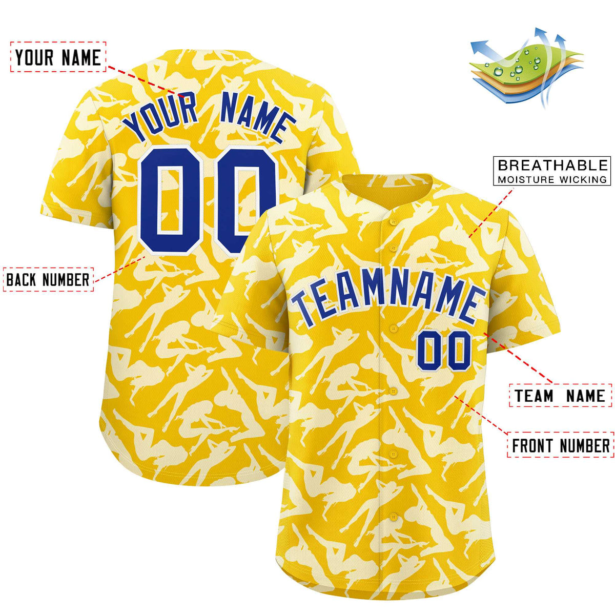 Custom Gold White Playboy Graffiti Pattern Authentic Baseball Jersey| KXKSHOP