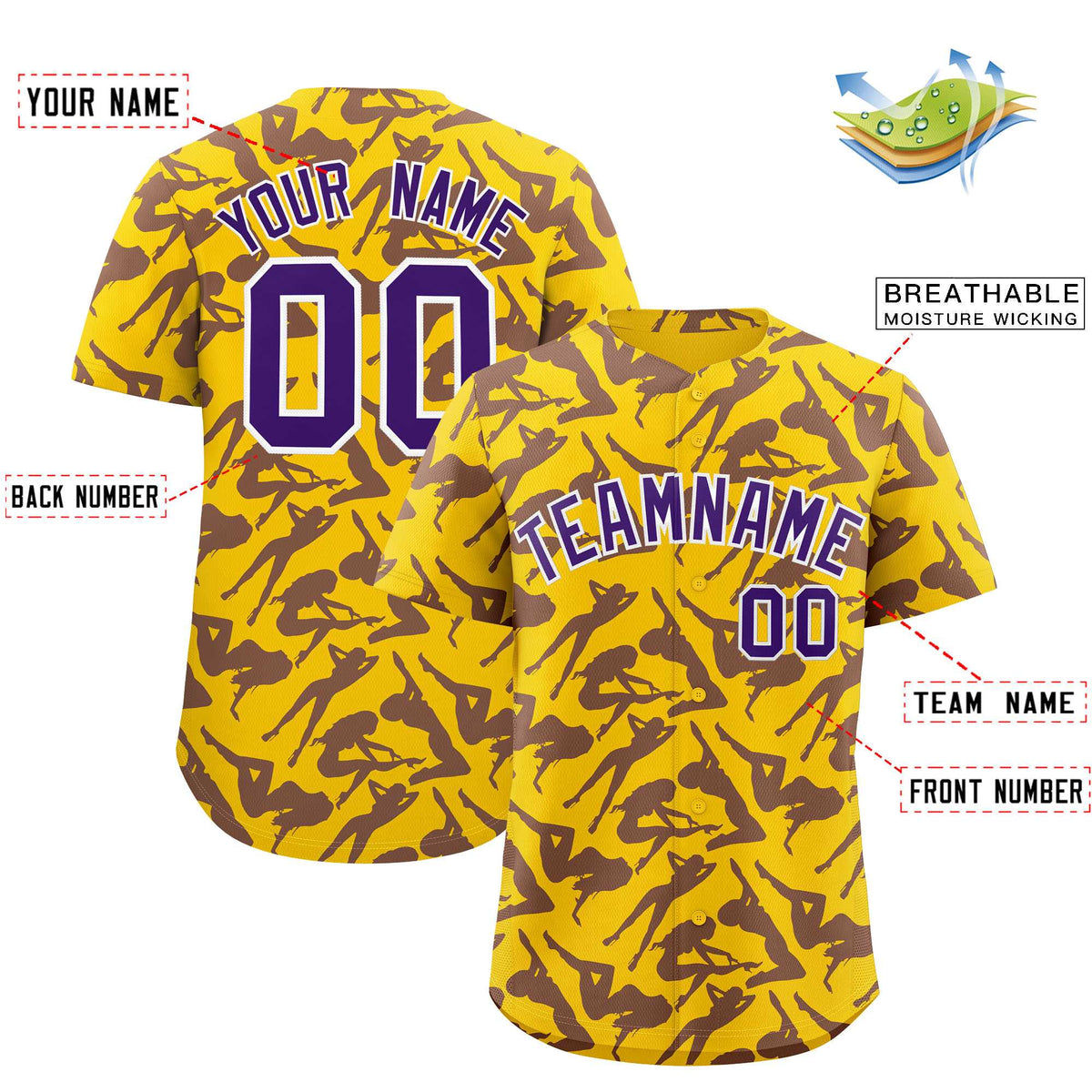Custom Gold Purple Playboy Graffiti Pattern Authentic Baseball Jersey| KXKSHOP