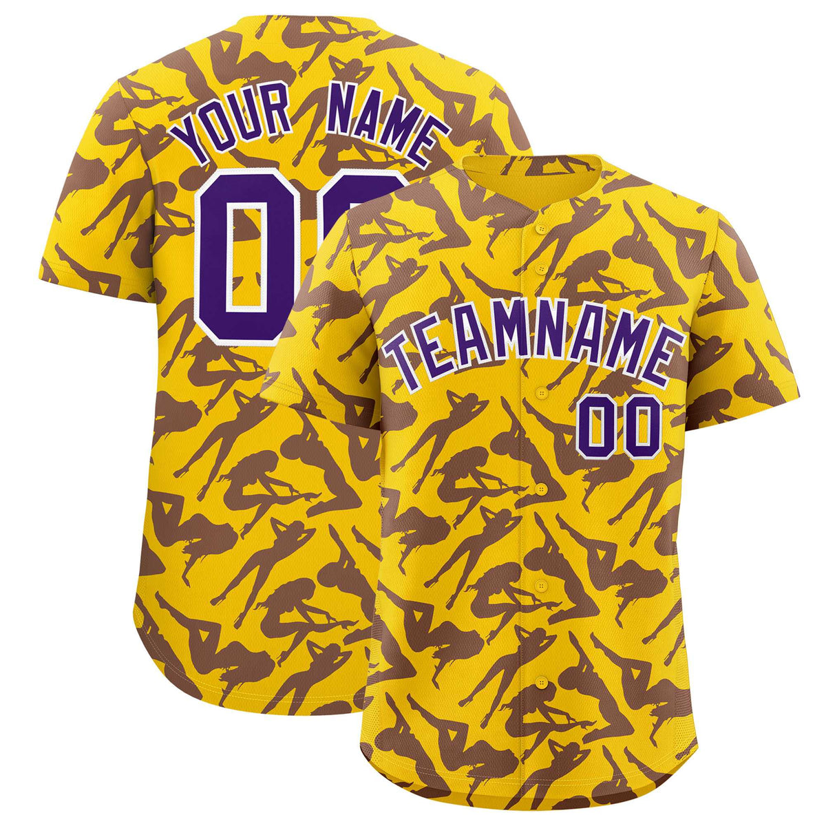 Custom Gold Purple Playboy Graffiti Pattern Authentic Baseball Jersey| KXKSHOP