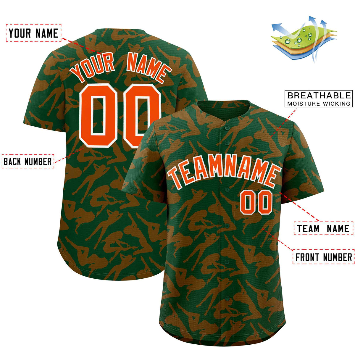 Custom Green Orange Playboy Graffiti Pattern Authentic Baseball Jersey| KXKSHOP
