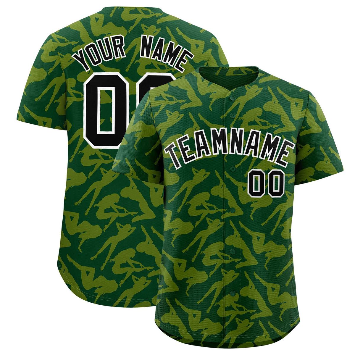 Custom Green Gold Playboy Graffiti Pattern Authentic Baseball Jersey| KXKSHOP