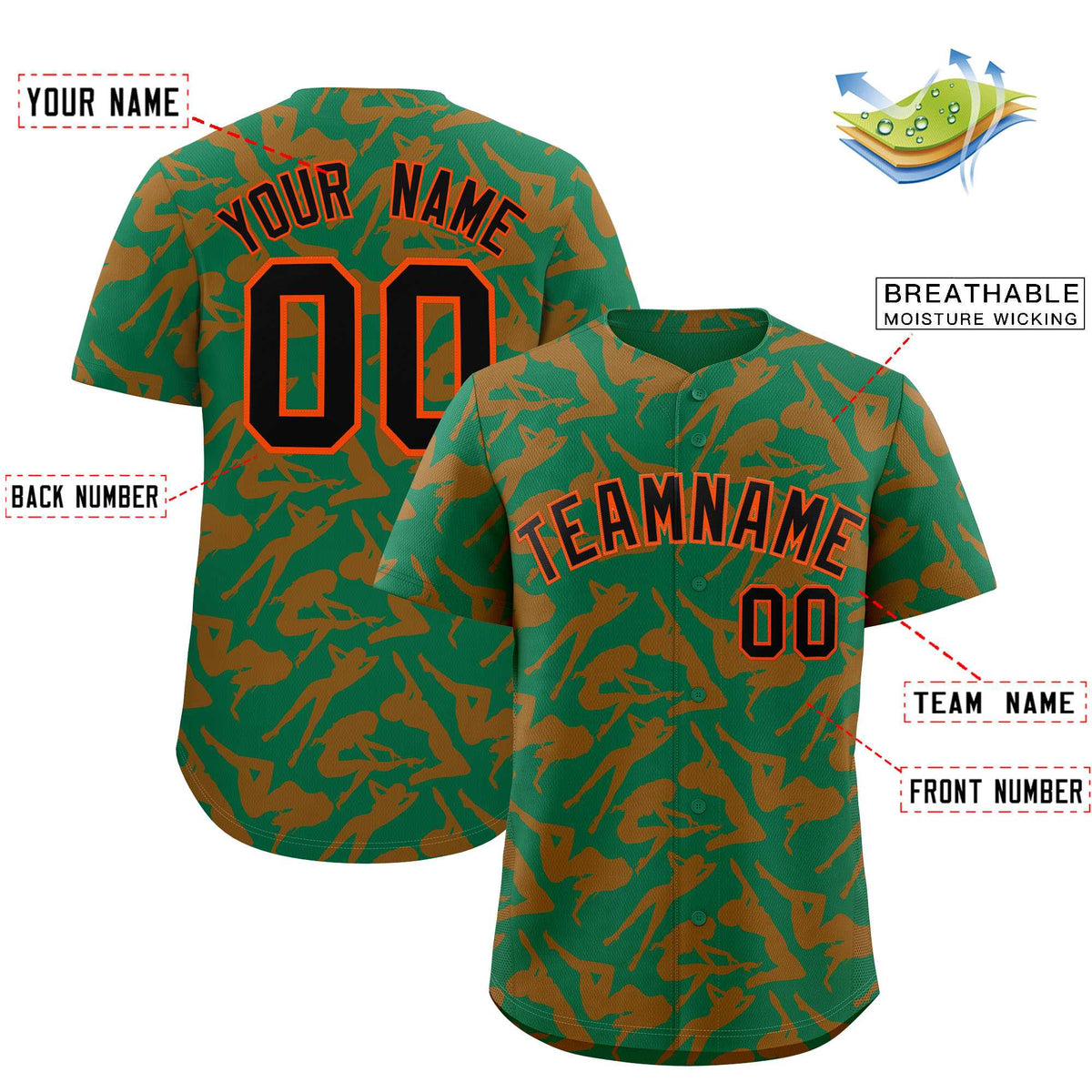 Custom Kelly Green Orange Playboy Graffiti Pattern Authentic Baseball Jersey| KXKSHOP