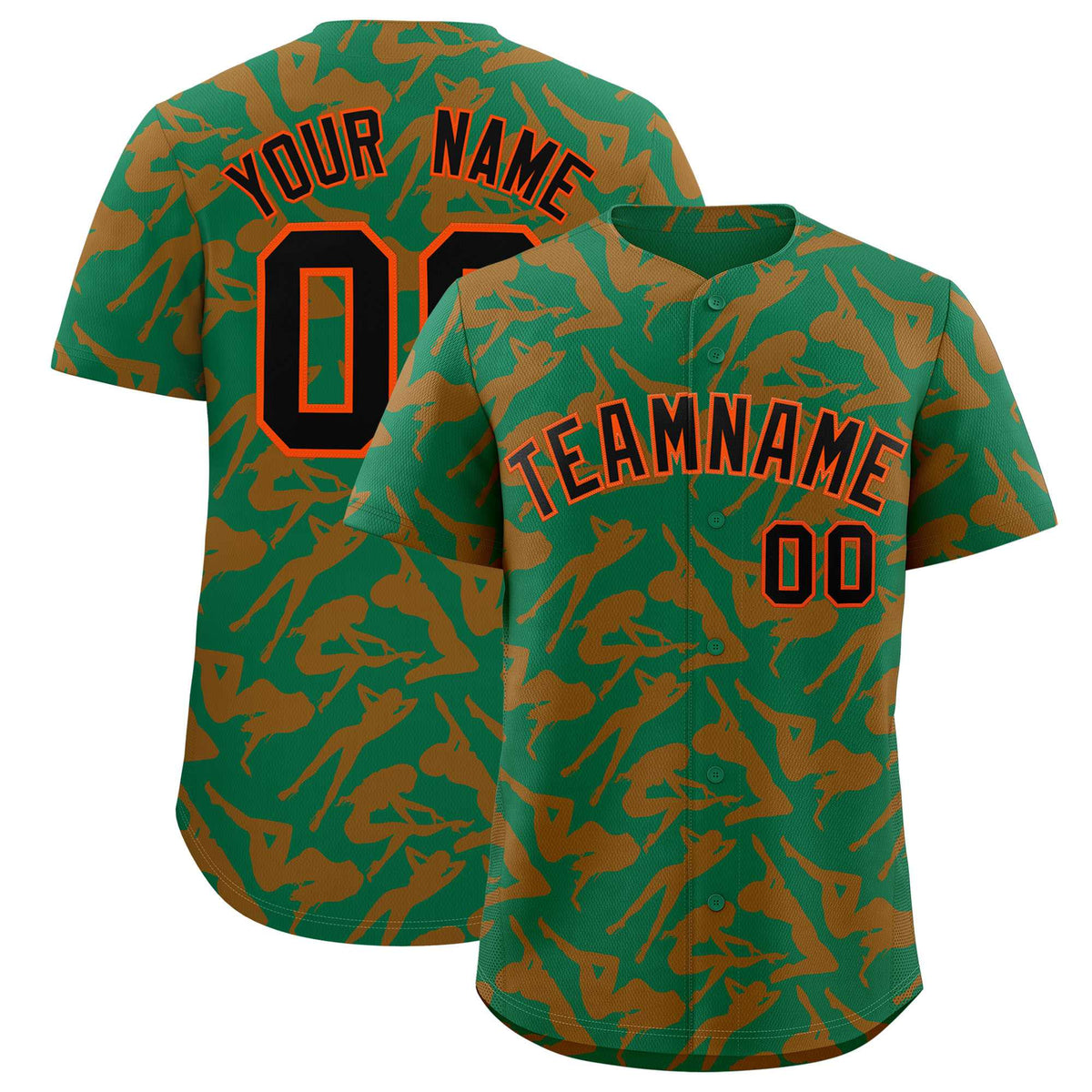 Custom Kelly Green Orange Playboy Graffiti Pattern Authentic Baseball Jersey| KXKSHOP