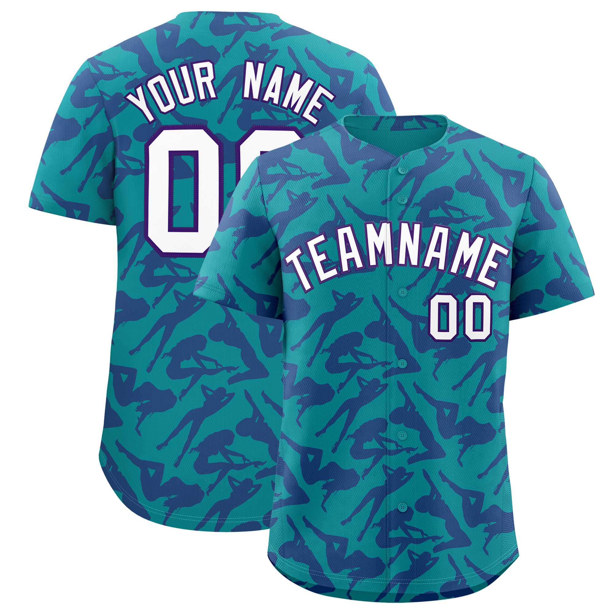 Custom Aqua Purple Playboy Graffiti Pattern Authentic Baseball Jersey| KXKSHOP