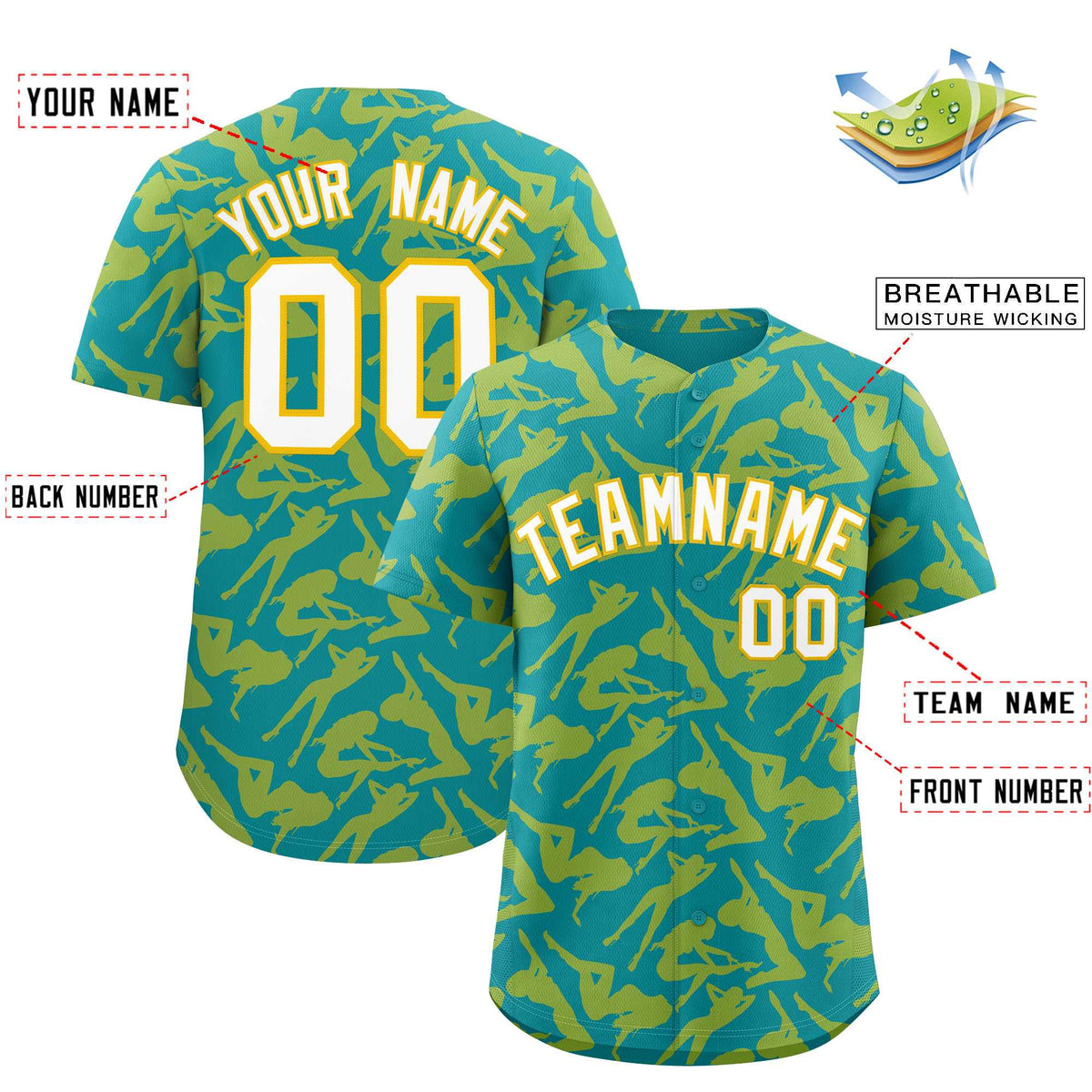 Custom Teal Gold Playboy Graffiti Pattern Authentic Baseball Jersey| KXKSHOP