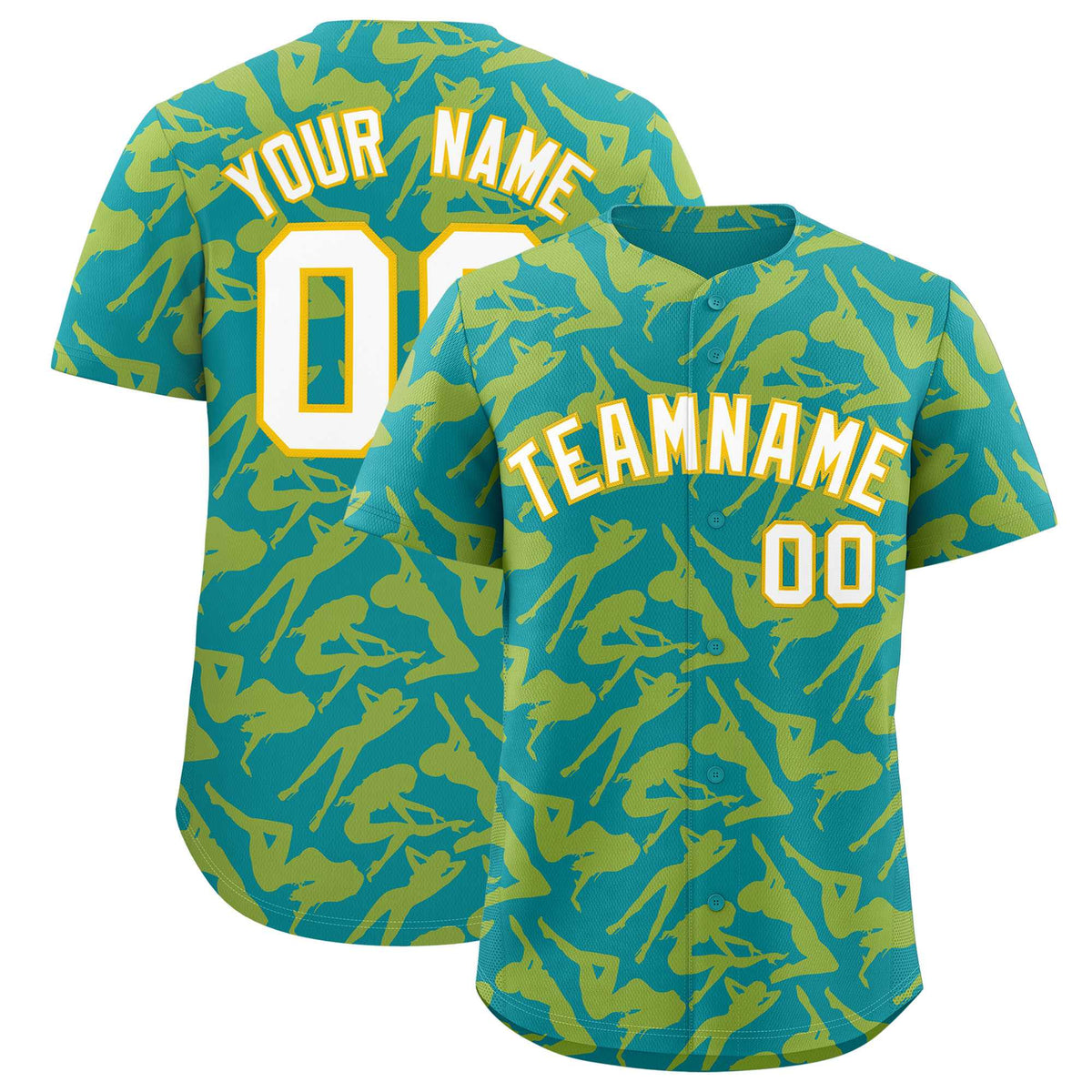 Custom Teal Gold Playboy Graffiti Pattern Authentic Baseball Jersey| KXKSHOP