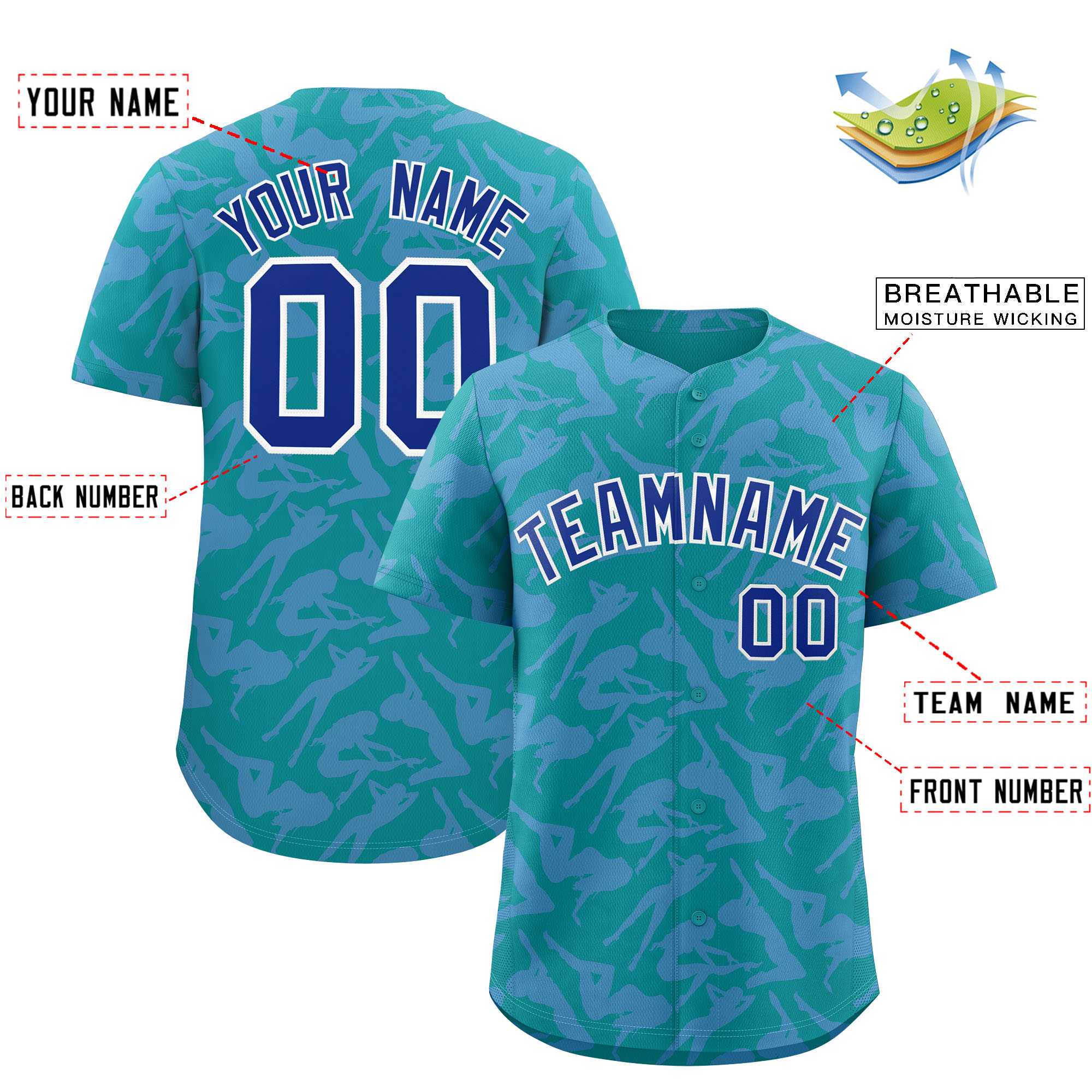 Custom Aqua Light Blue Playboy Graffiti Pattern Authentic Baseball Jersey| KXKSHOP