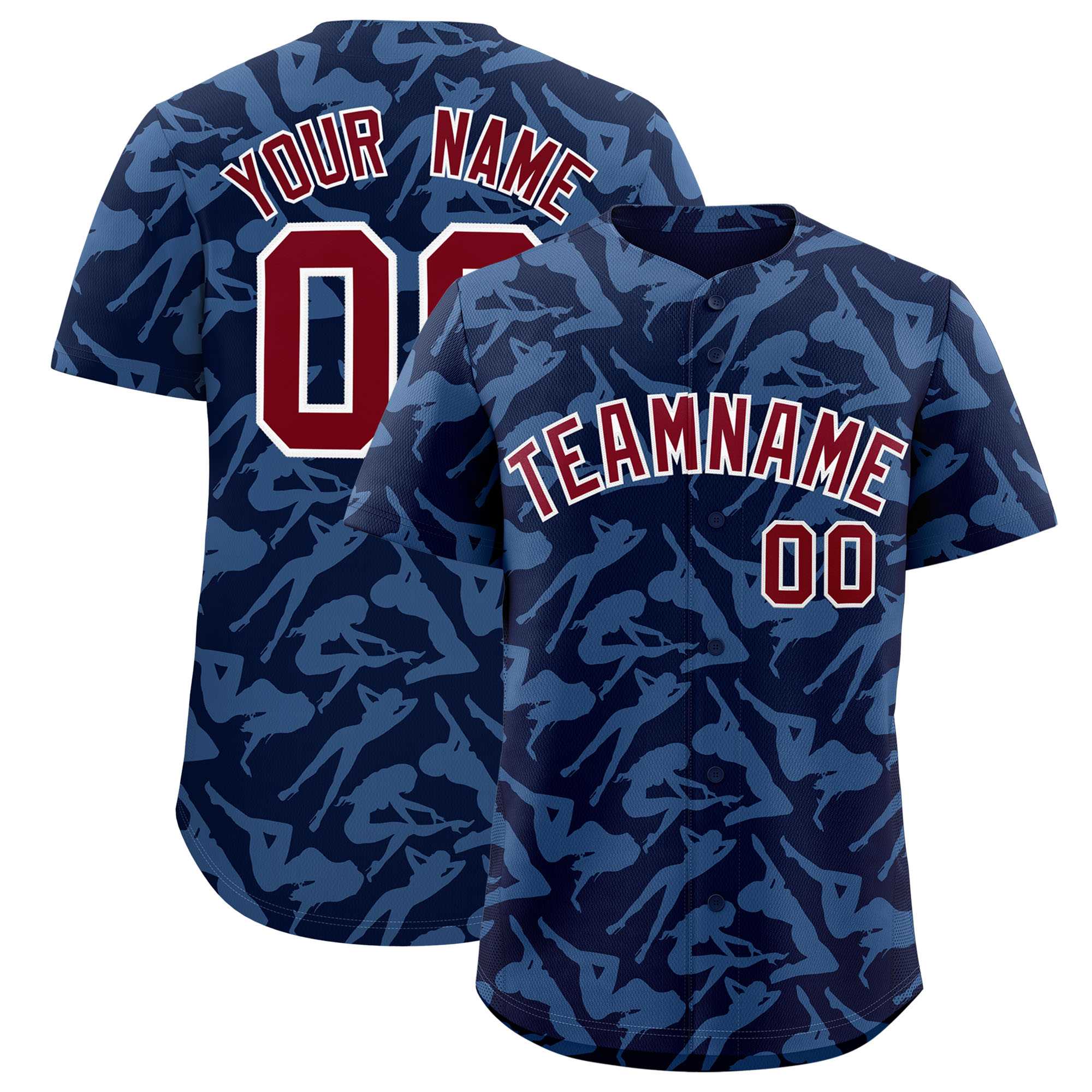 Custom Navy Light Blue Playboy Graffiti Pattern Authentic Baseball Jersey| KXKSHOP