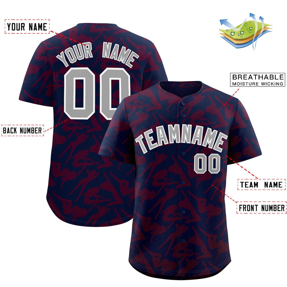 Custom Navy Crimson Playboy Graffiti Pattern Authentic Baseball Jersey| KXKSHOP