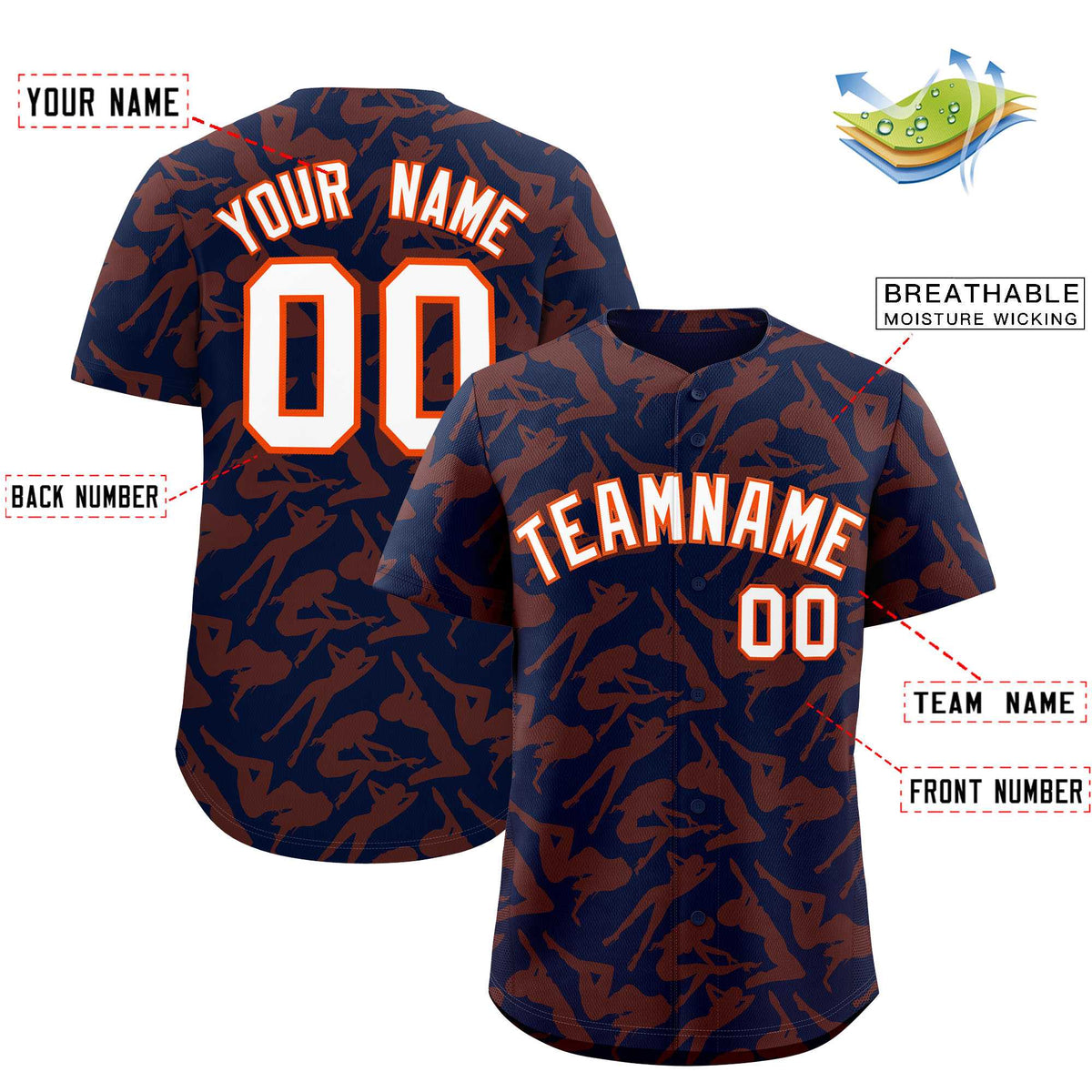 Custom Navy Orange Playboy Graffiti Pattern Authentic Baseball Jersey| KXKSHOP