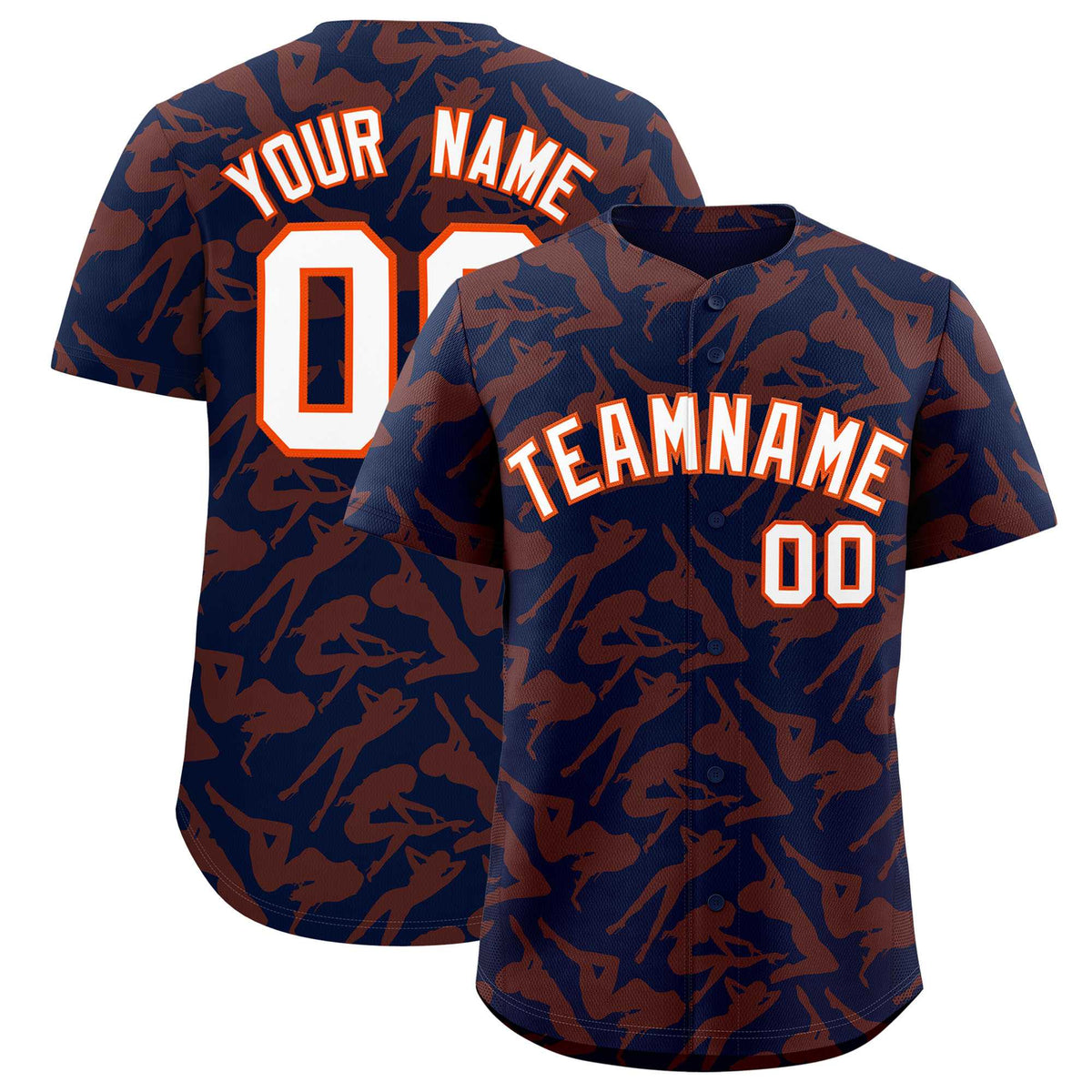 Custom Navy Orange Playboy Graffiti Pattern Authentic Baseball Jersey| KXKSHOP