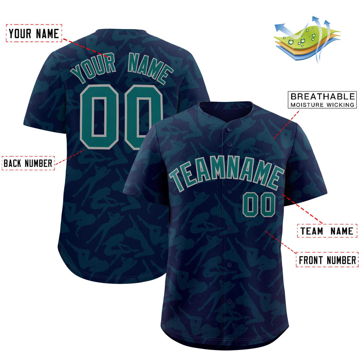 Custom Navy Aqua Playboy Graffiti Pattern Authentic Baseball Jersey| KXKSHOP