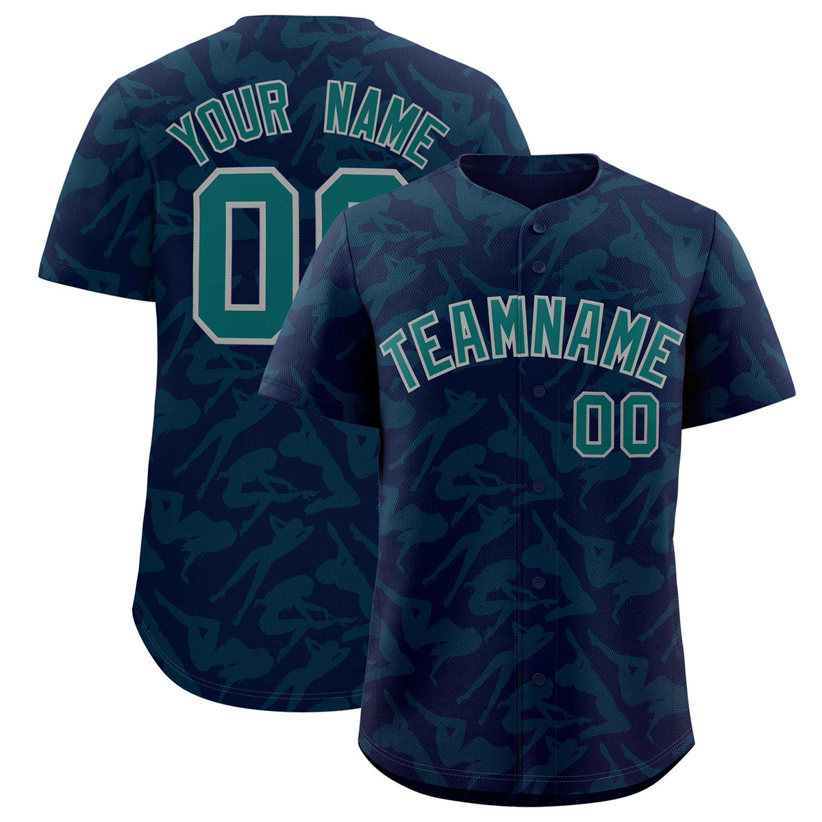 Custom Navy Aqua Playboy Graffiti Pattern Authentic Baseball Jersey| KXKSHOP