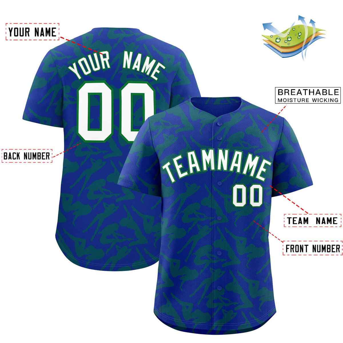 Custom Royal Kelly Green Playboy Graffiti Pattern Authentic Baseball Jersey| KXKSHOP