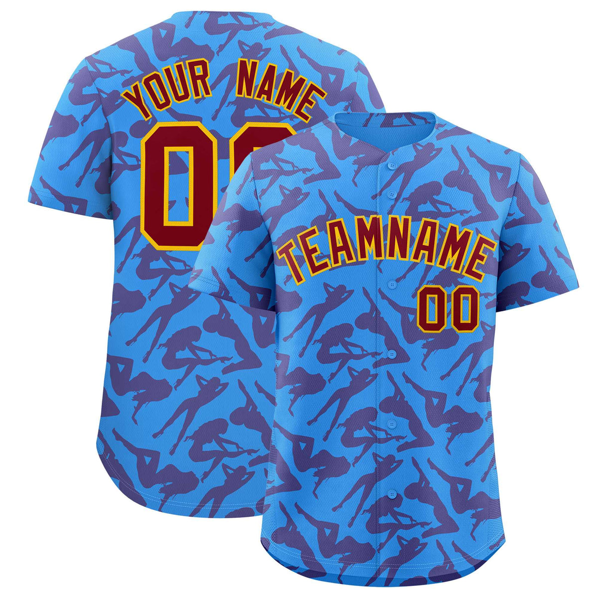 Custom Powder Blue Crimson Playboy Graffiti Pattern Authentic Baseball Jersey| KXKSHOP