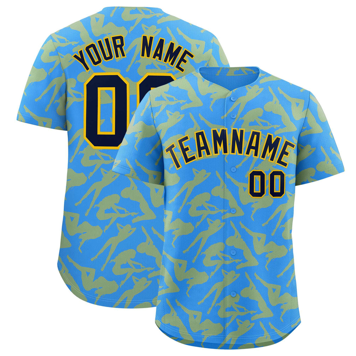 Custom Powder Blue Gold Playboy Graffiti Pattern Authentic Baseball Jersey| KXKSHOP