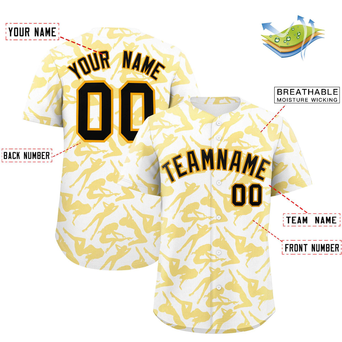 Custom White Gold Playboy Graffiti Pattern Authentic Baseball Jersey| KXKSHOP