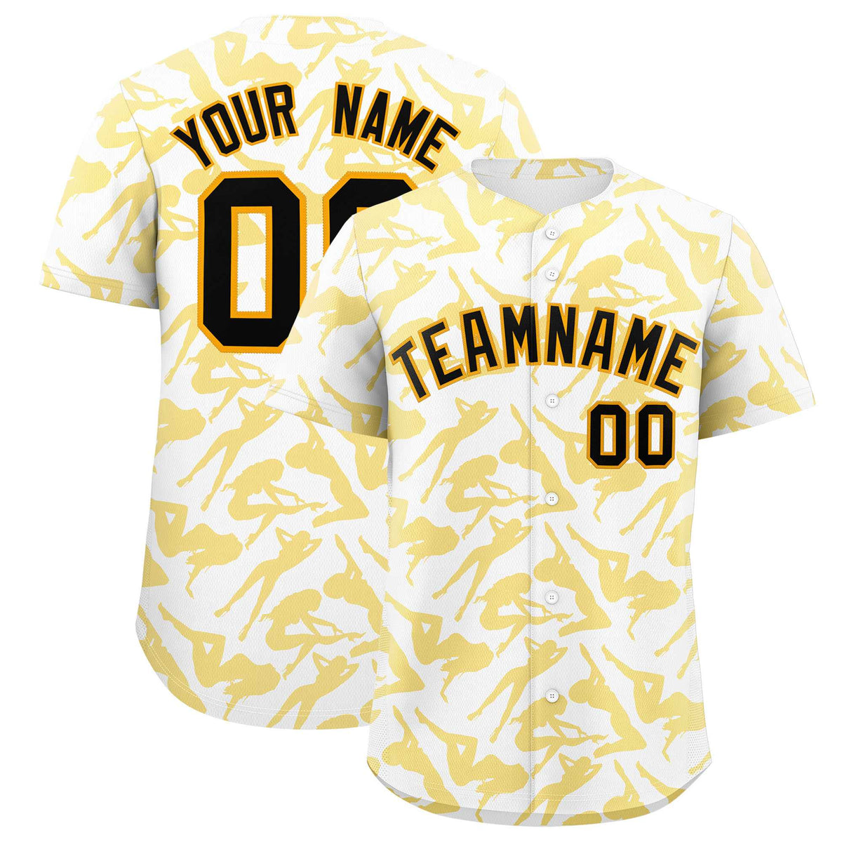 Custom White Gold Playboy Graffiti Pattern Authentic Baseball Jersey| KXKSHOP