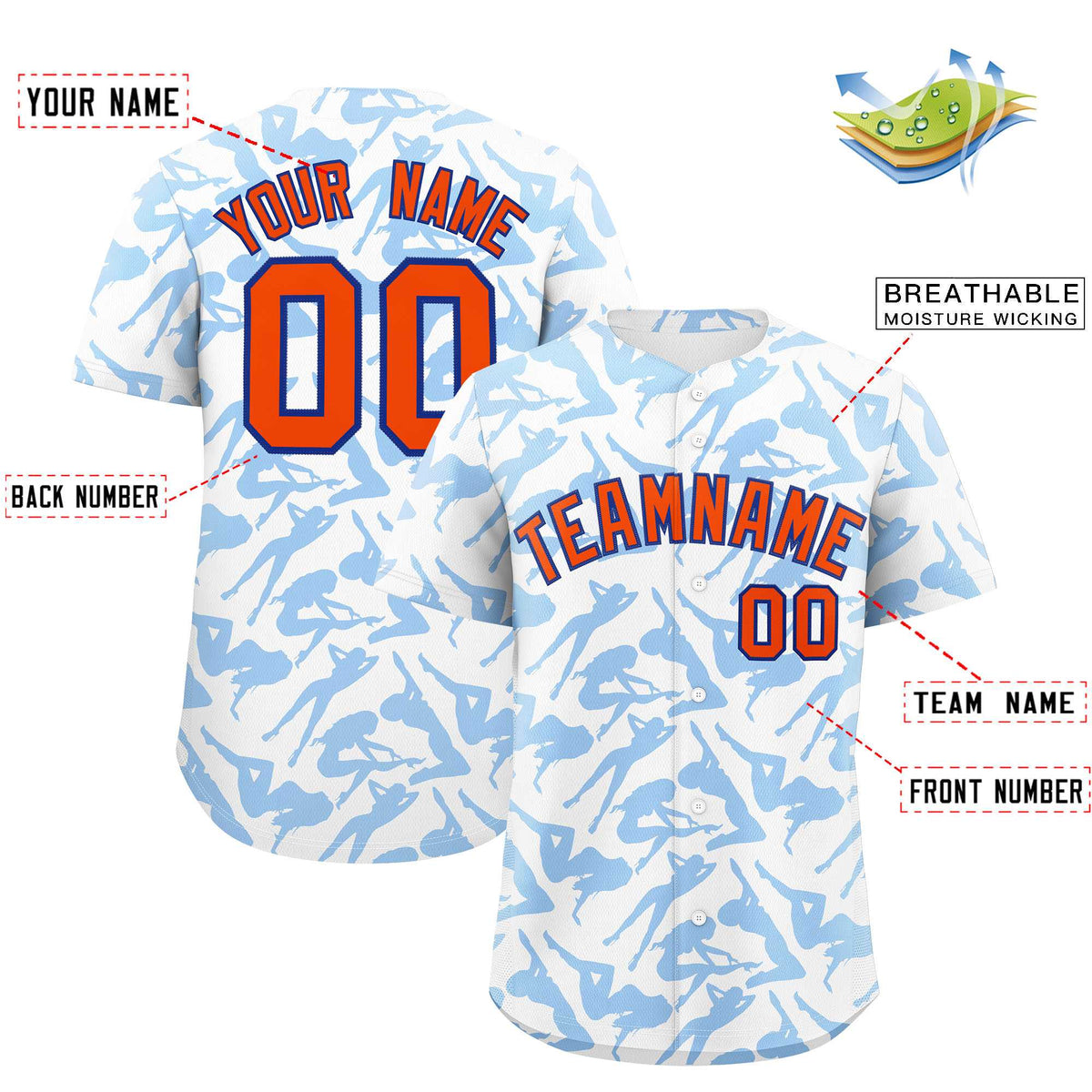 Custom White Powder Blue Playboy Graffiti Pattern Authentic Baseball Jersey| KXKSHOP