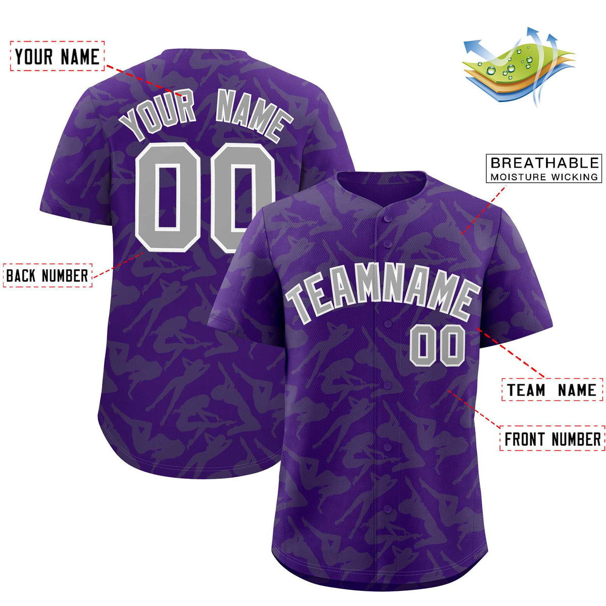 Custom Purple Gray Playboy Graffiti Pattern Authentic Baseball Jersey| KXKSHOP