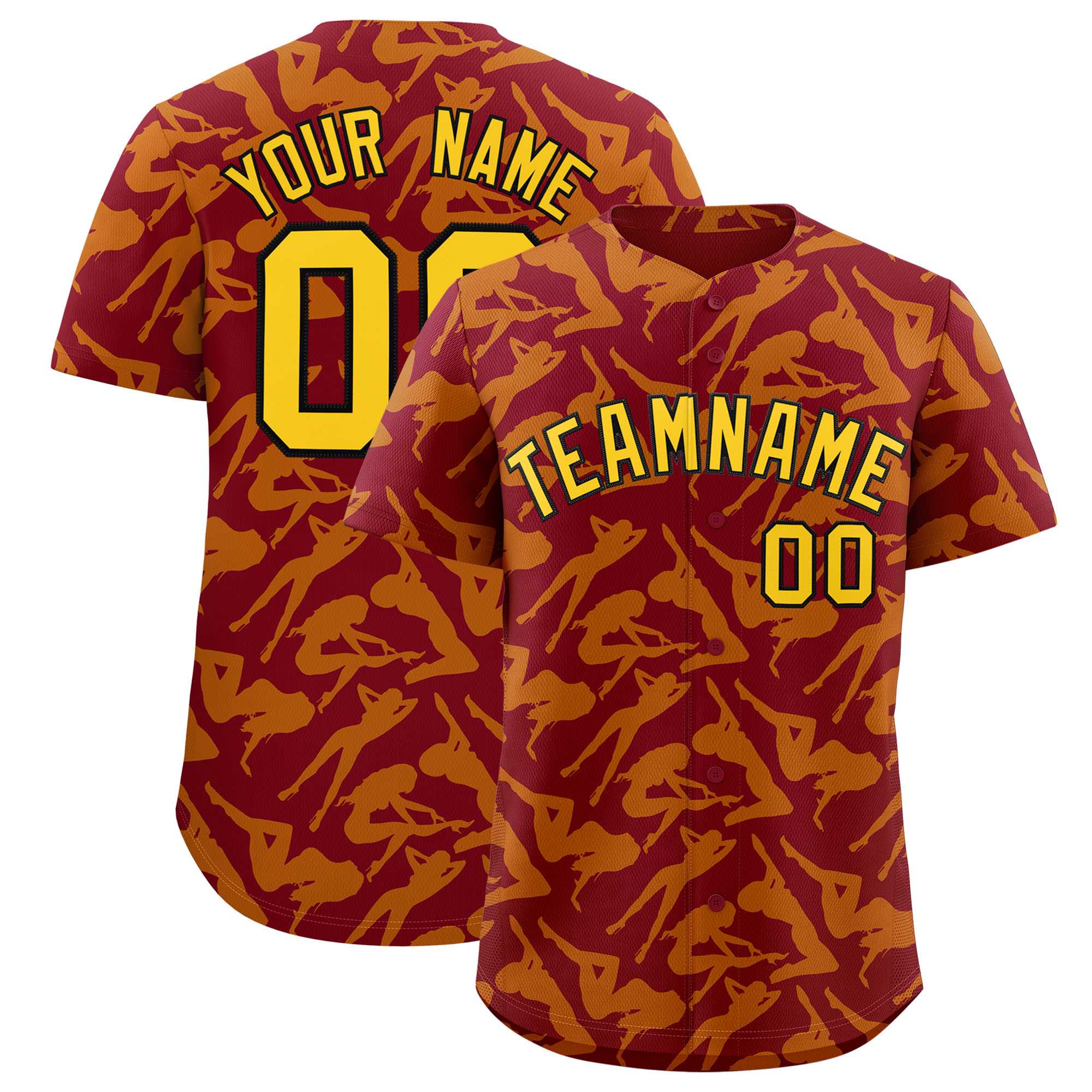 Custom Crimson Yellow Playboy Graffiti Pattern Authentic Baseball Jersey| KXKSHOP