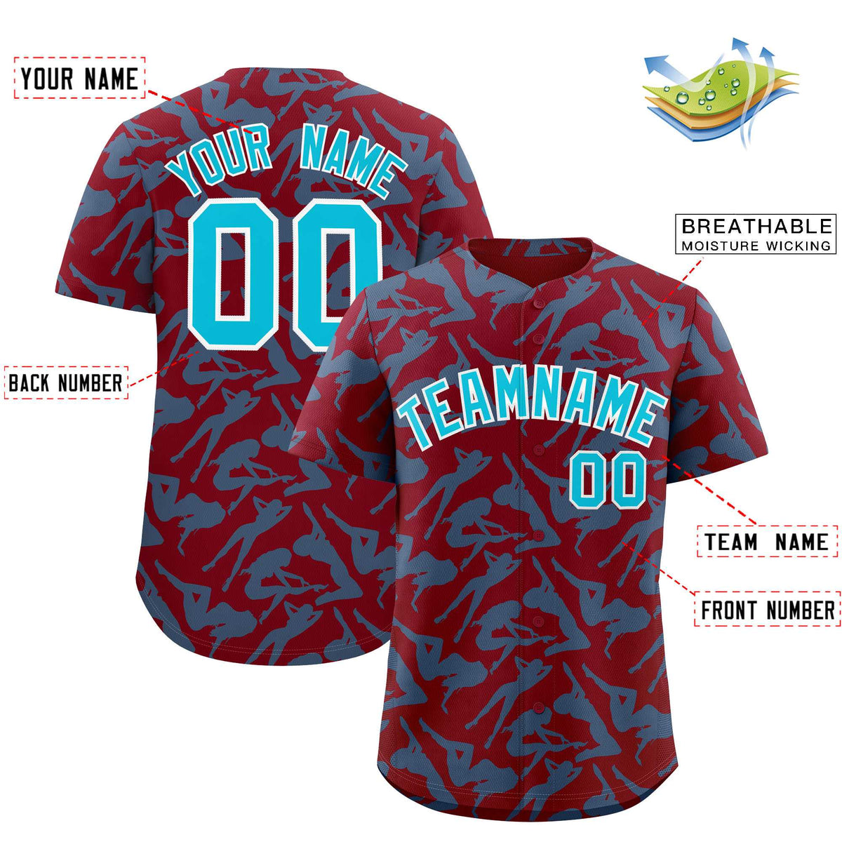 Custom Crimson Sky Blue Playboy Graffiti Pattern Authentic Baseball Jersey| KXKSHOP