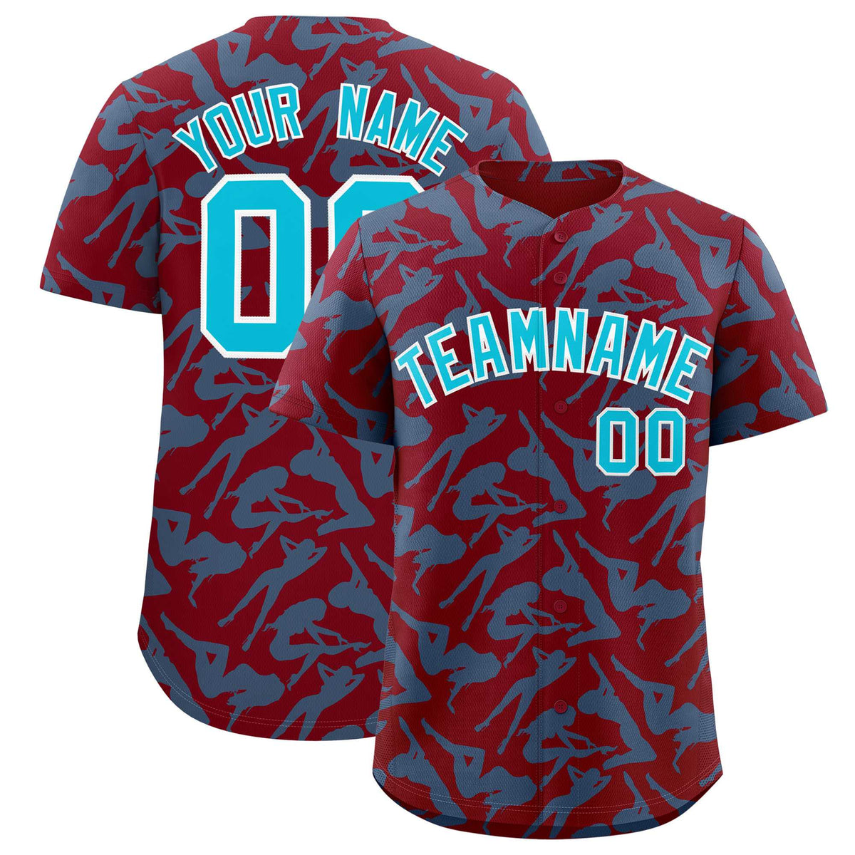 Custom Crimson Sky Blue Playboy Graffiti Pattern Authentic Baseball Jersey| KXKSHOP