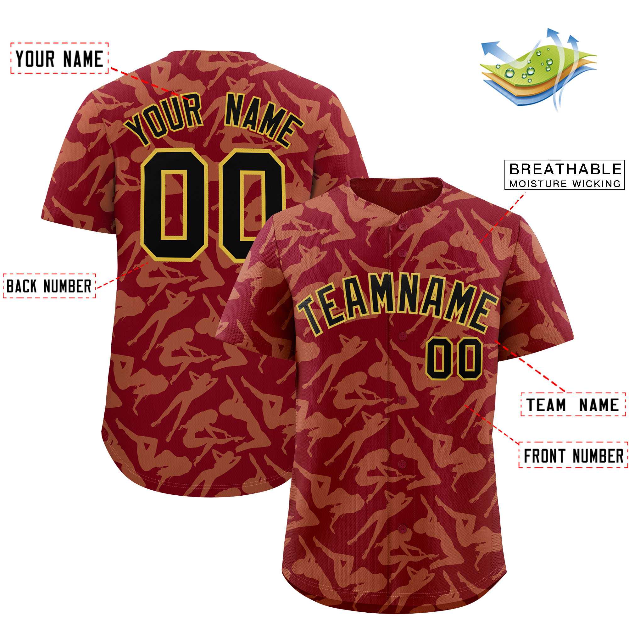 Custom Crimson Khaki Playboy Graffiti Pattern Authentic Baseball Jersey| KXKSHOP