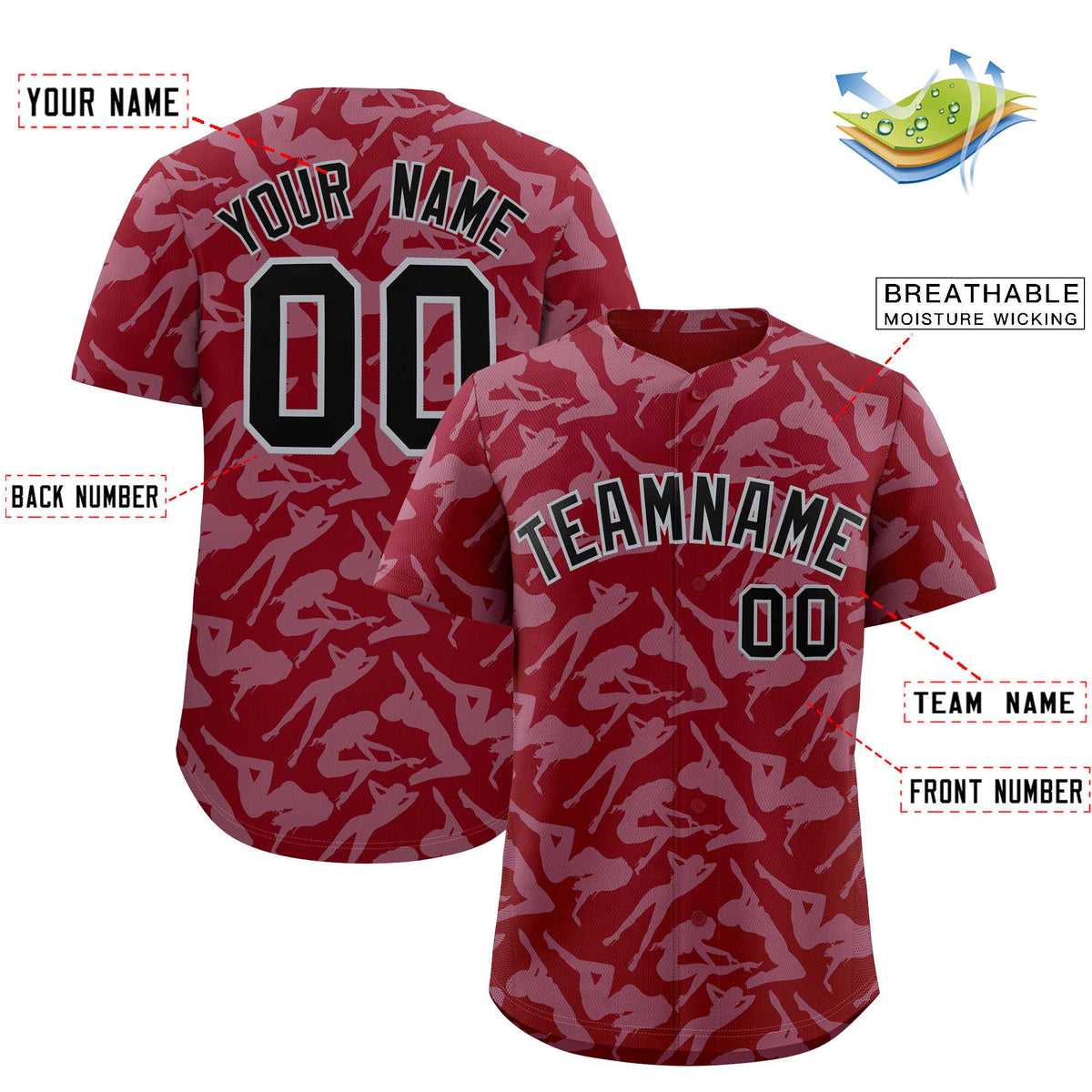 Custom Crimson Gray Playboy Graffiti Pattern Authentic Baseball Jersey| KXKSHOP