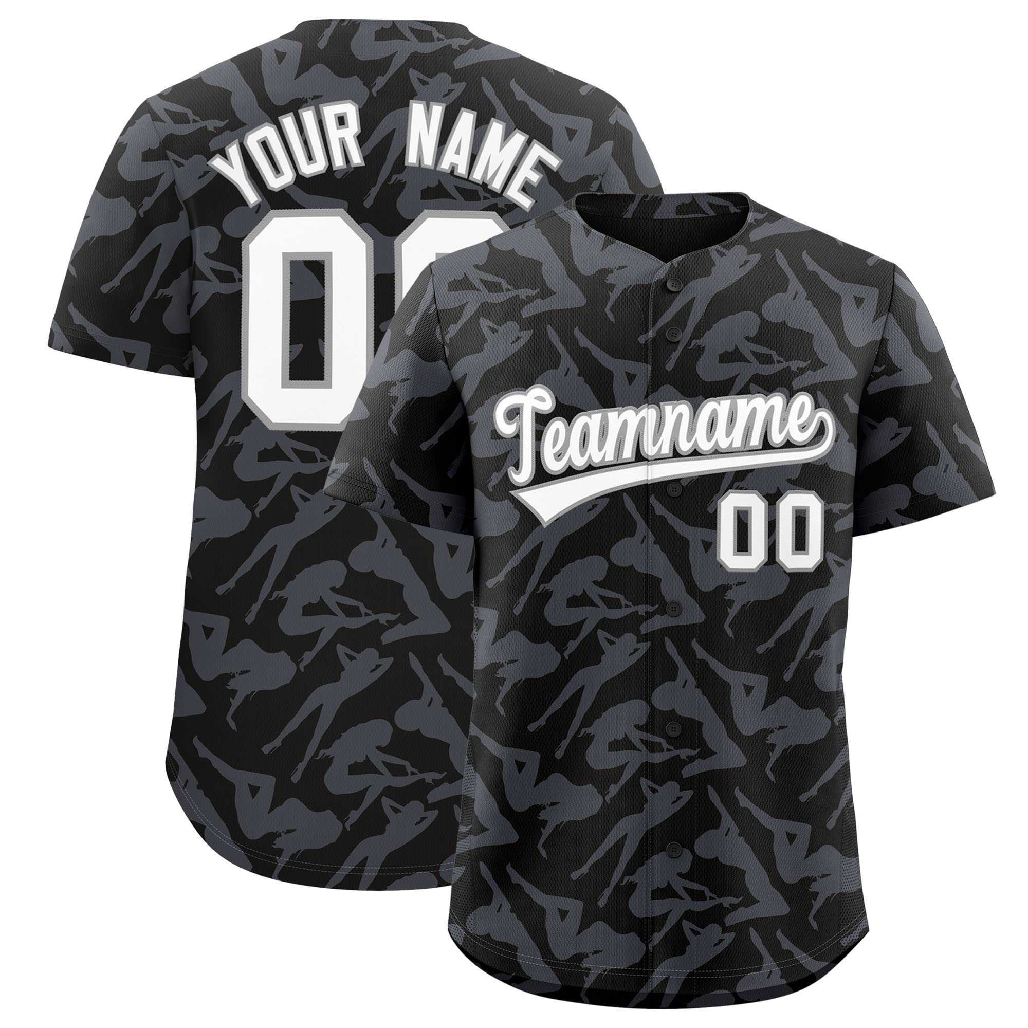 Custom Black Gray Playboy Graffiti Pattern Authentic Baseball Jersey| KXKSHOP