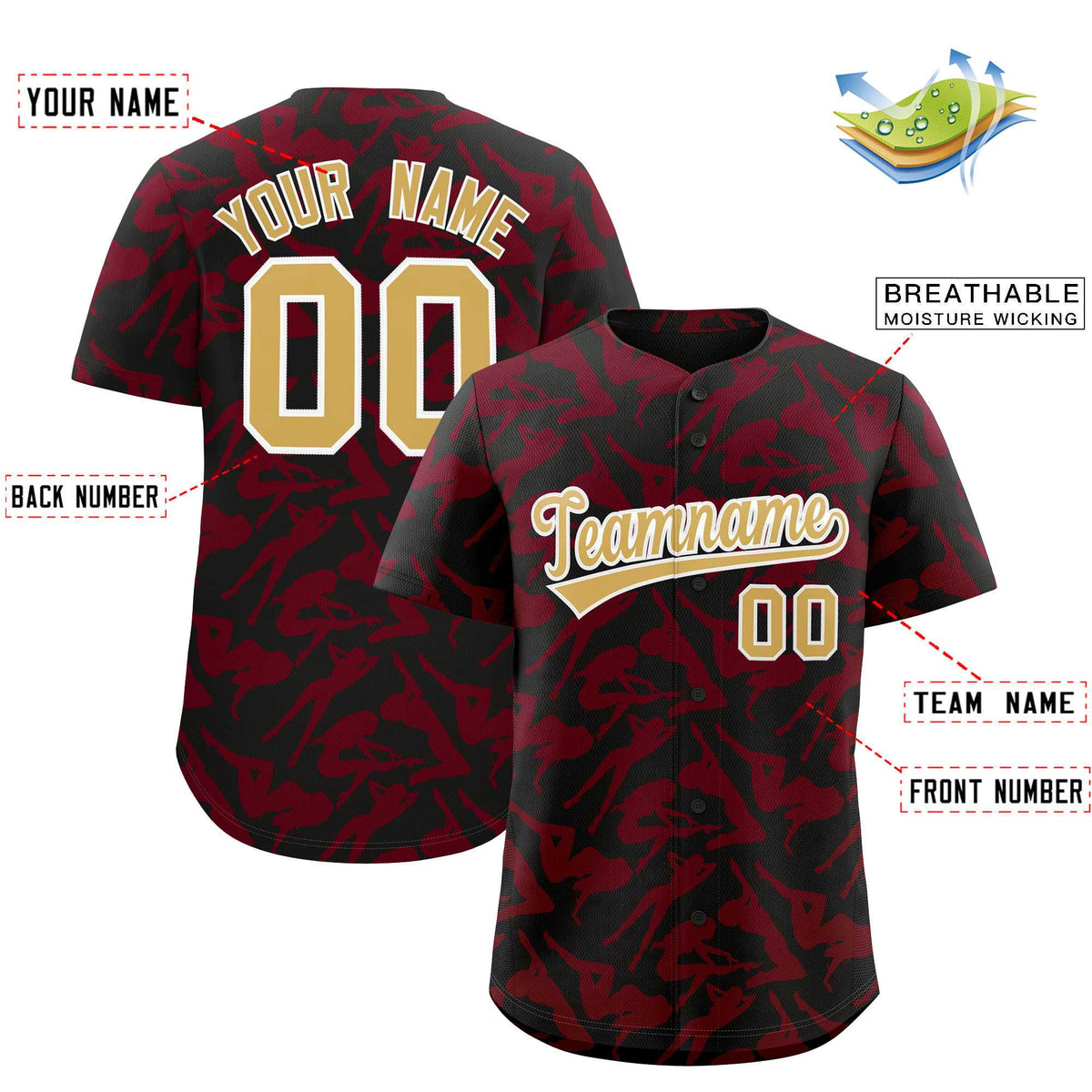 Custom Black Crimson Playboy Graffiti Pattern Authentic Baseball Jersey| KXKSHOP