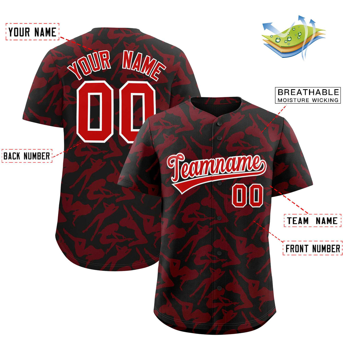 Custom Black Red Playboy Graffiti Pattern Authentic Baseball Jersey| KXKSHOP