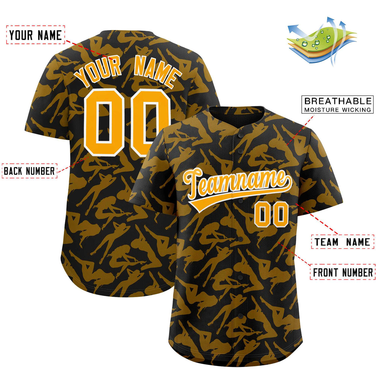 Custom Black Gold Playboy Graffiti Pattern Authentic Baseball Jersey| KXKSHOP