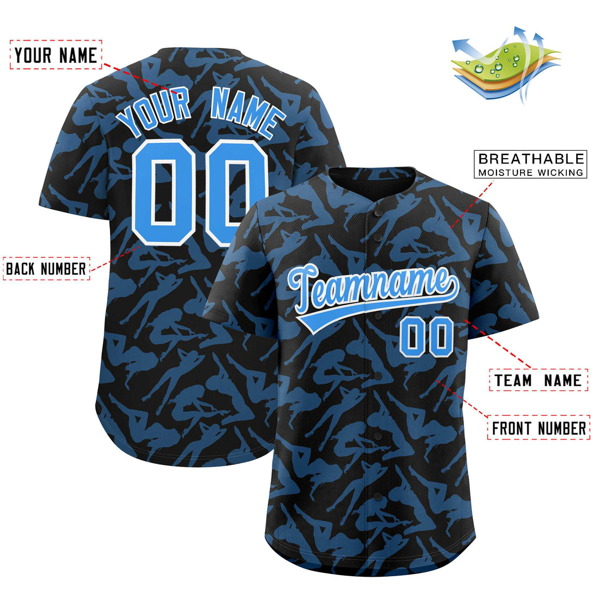 Custom Black Powder Blue Playboy Graffiti Pattern Authentic Baseball Jersey| KXKSHOP